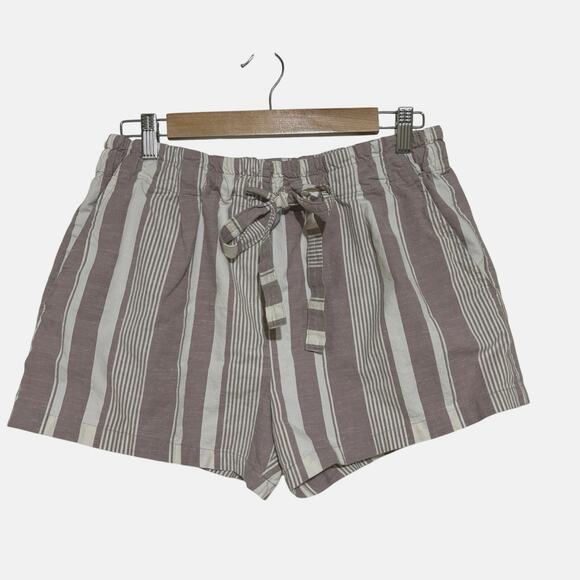 Tentree Cream Pink Striped Paper Bag Shorts Tie Waist Organic Cotton Sustainable - Picture 1 of 13